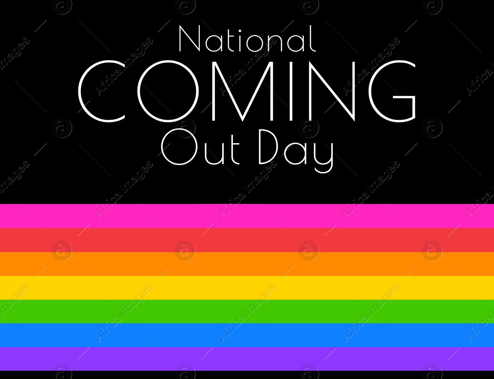 Illustration of National Coming Out Day inscription and pride flag on black background