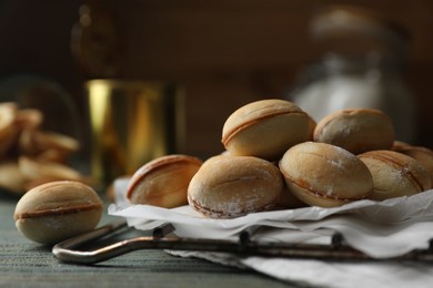 Freshly baked homemade walnut shaped cookies, closeup