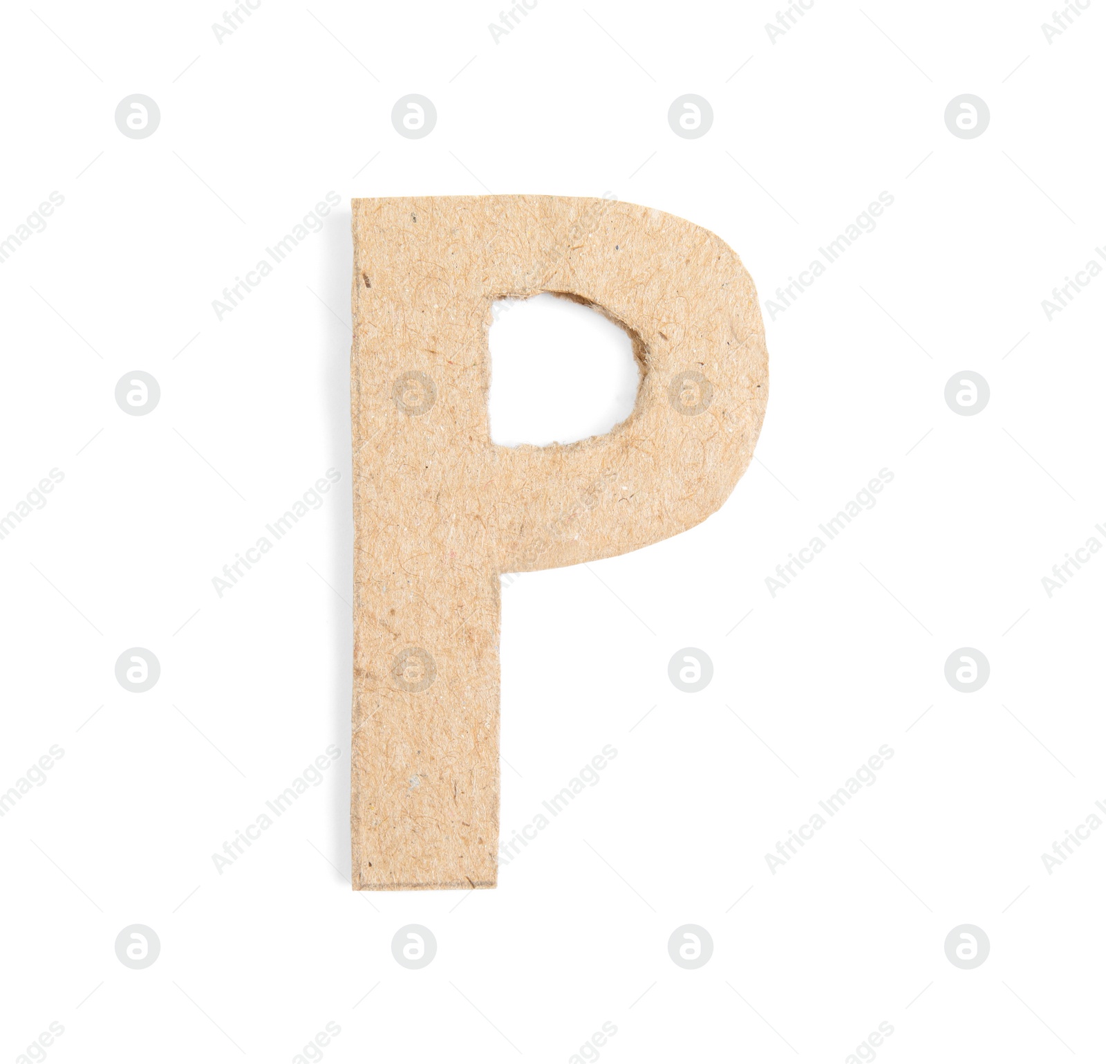 Photo of Letter P made of cardboard isolated on white