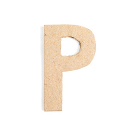 Photo of Letter P made of cardboard isolated on white