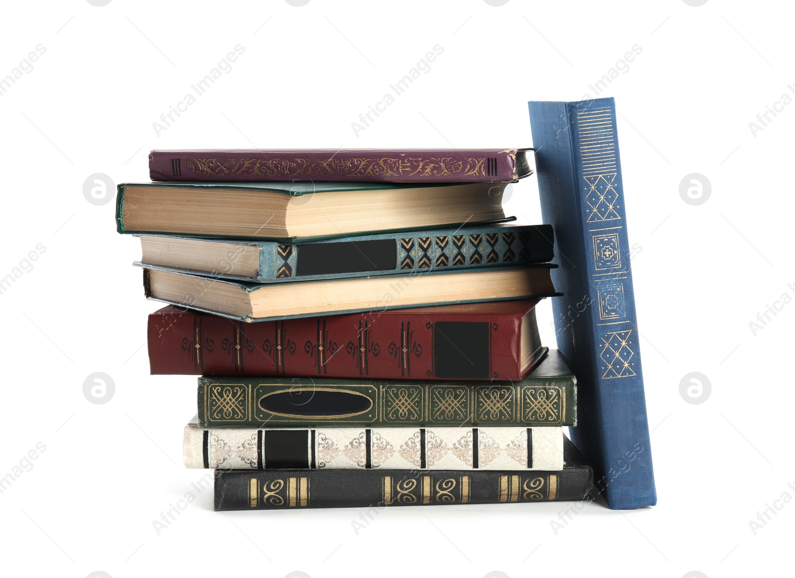 Photo of Collection of different books isolated on white