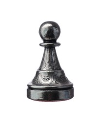 Photo of One black chess pawn isolated on white