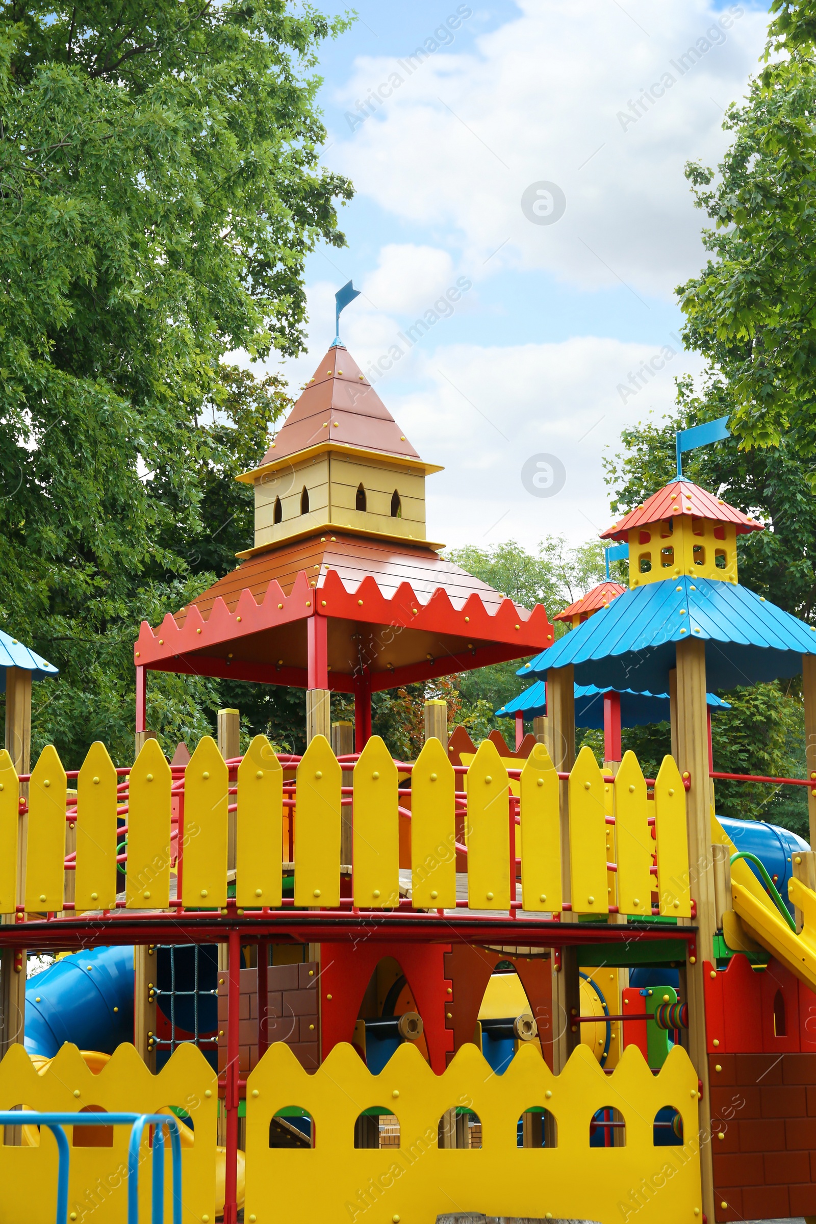 Photo of New colorful castle playhouse on children's playground