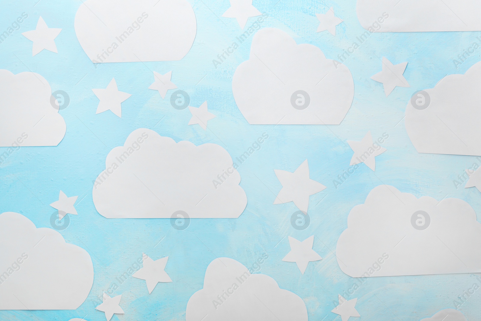 Photo of Blue sky on wall. Idea for baby room interior
