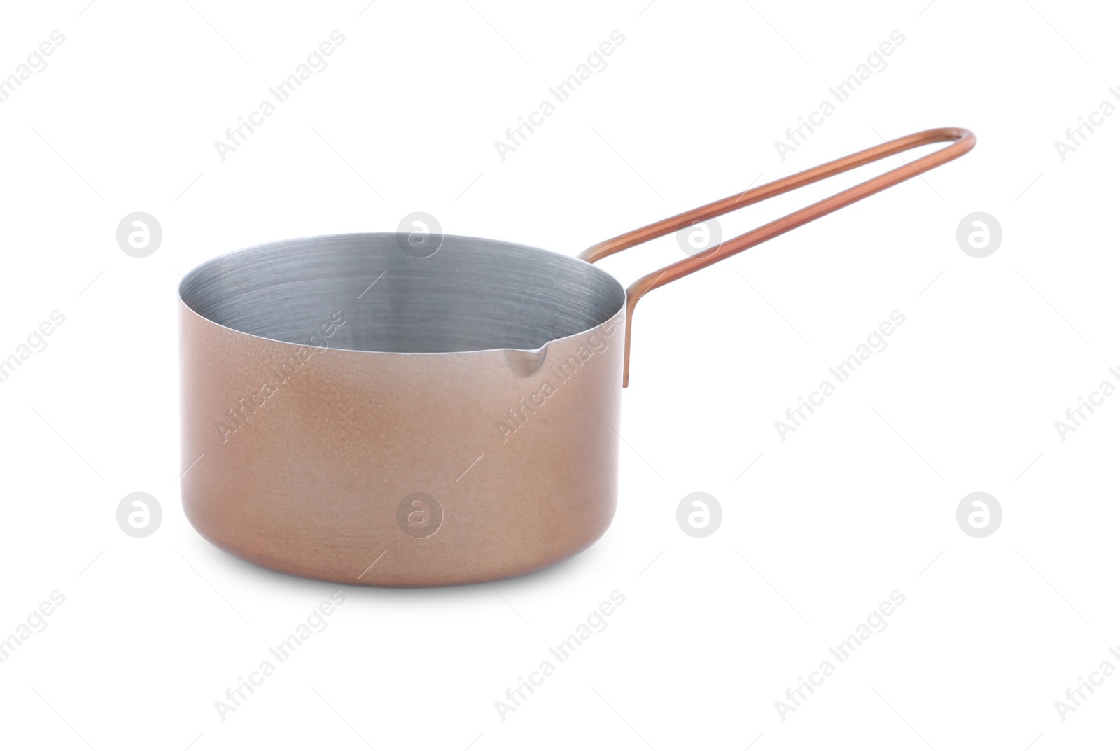 Photo of Empty metal small saucepan isolated on white