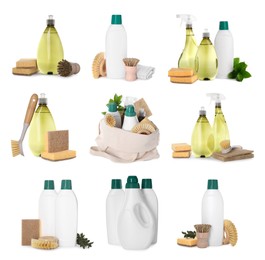 Image of Set of eco-friendly cleaning products isolated on white