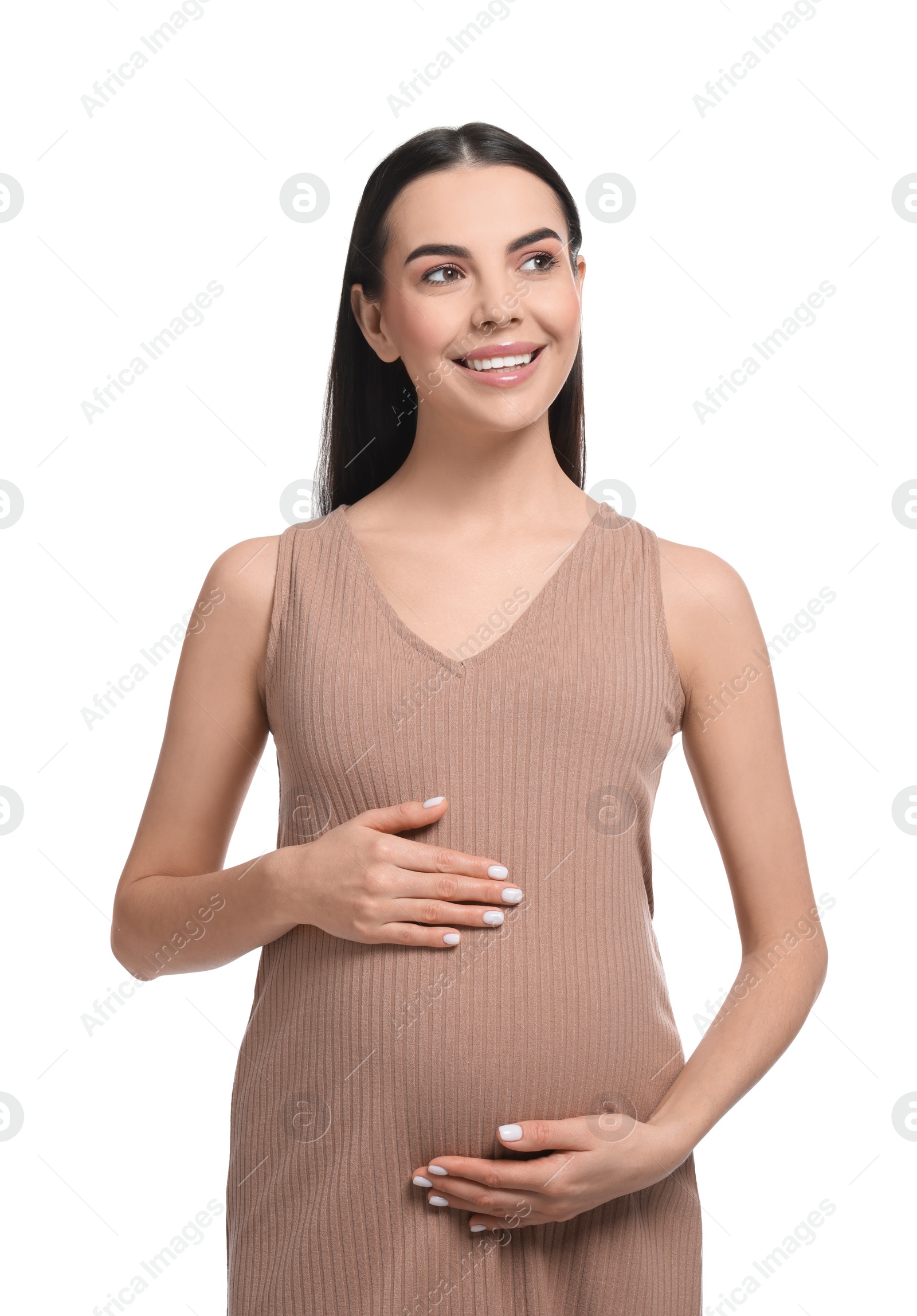 Photo of Beautiful happy pregnant woman isolated on white