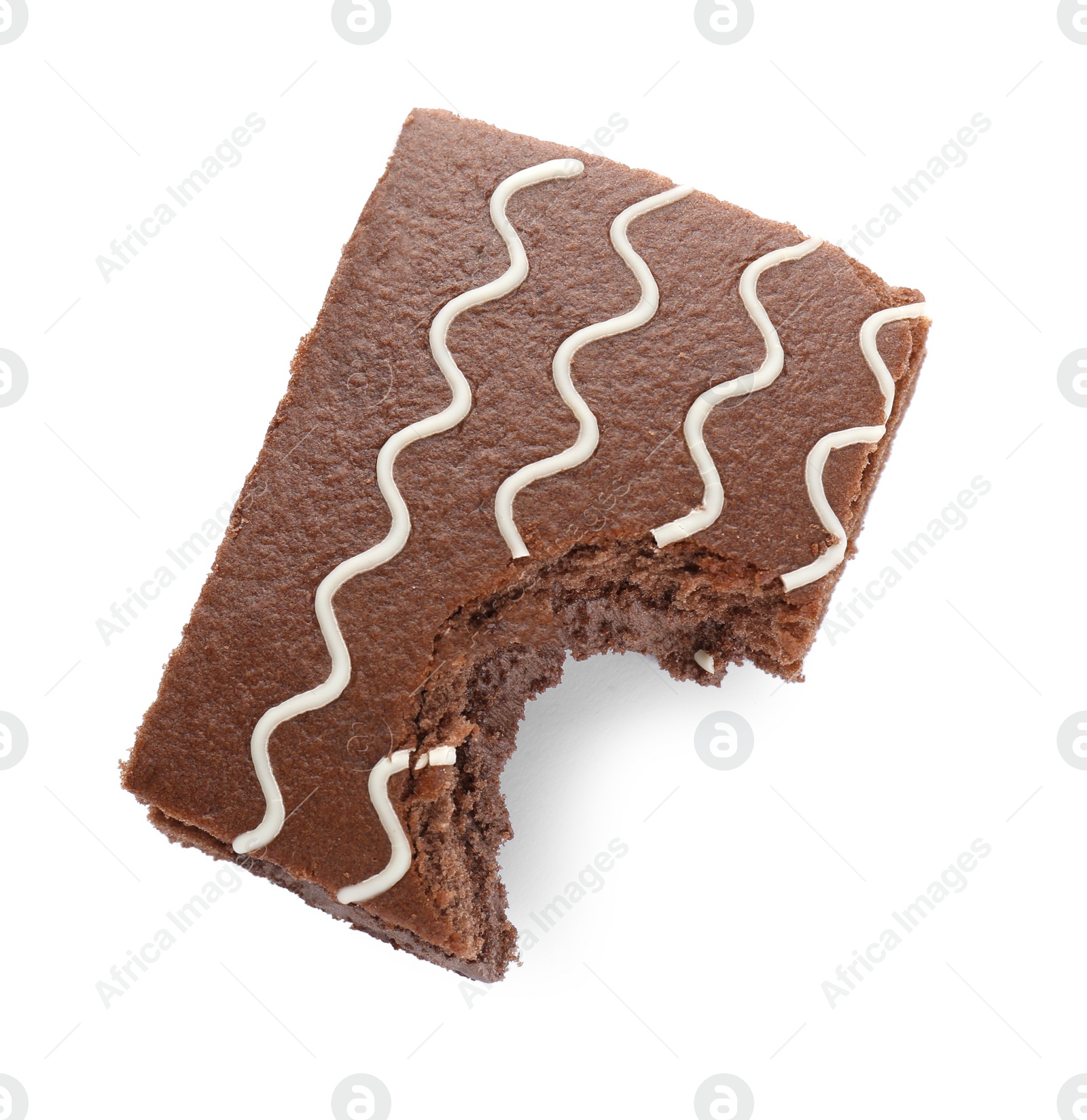 Photo of Delicious chocolate sponge cake isolated on white, top view