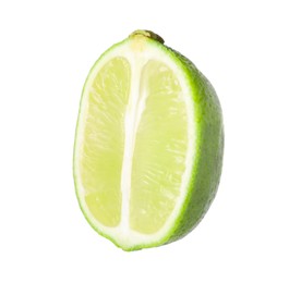 Citrus fruit. Sliced fresh ripe lime isolated on white