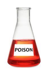 Conical flask with poison on white background