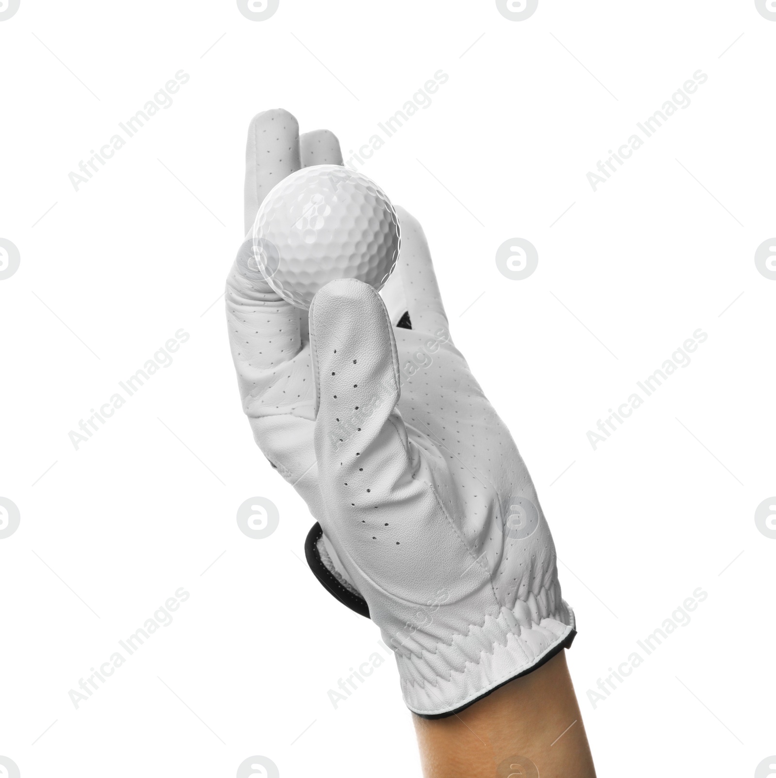 Photo of Player holding golf ball on white background, closeup