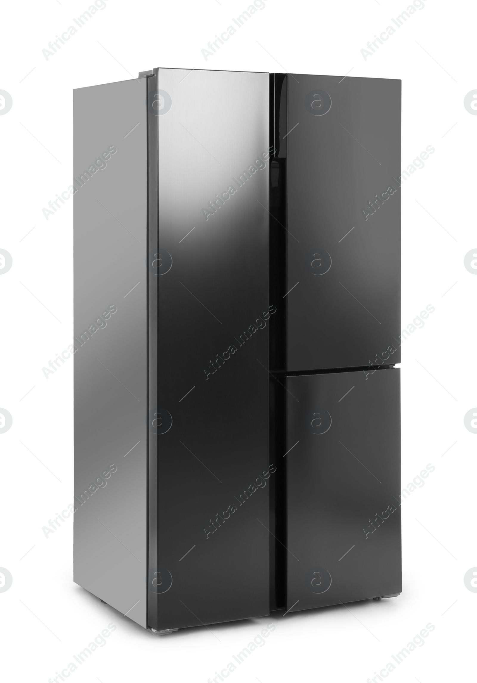 Photo of Modern stainless steel refrigerator isolated on white