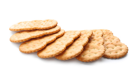 Crispy crackers isolated on white. Delicious snack