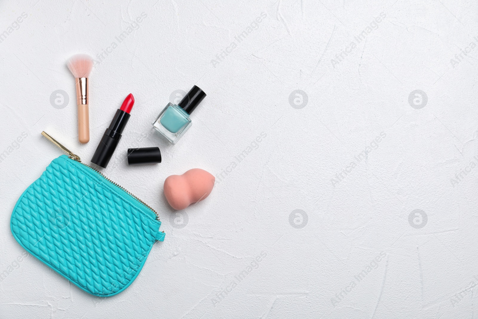 Photo of Flat lay composition with cosmetic products on light background