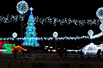 Beautiful street lights at night. Bokeh effect