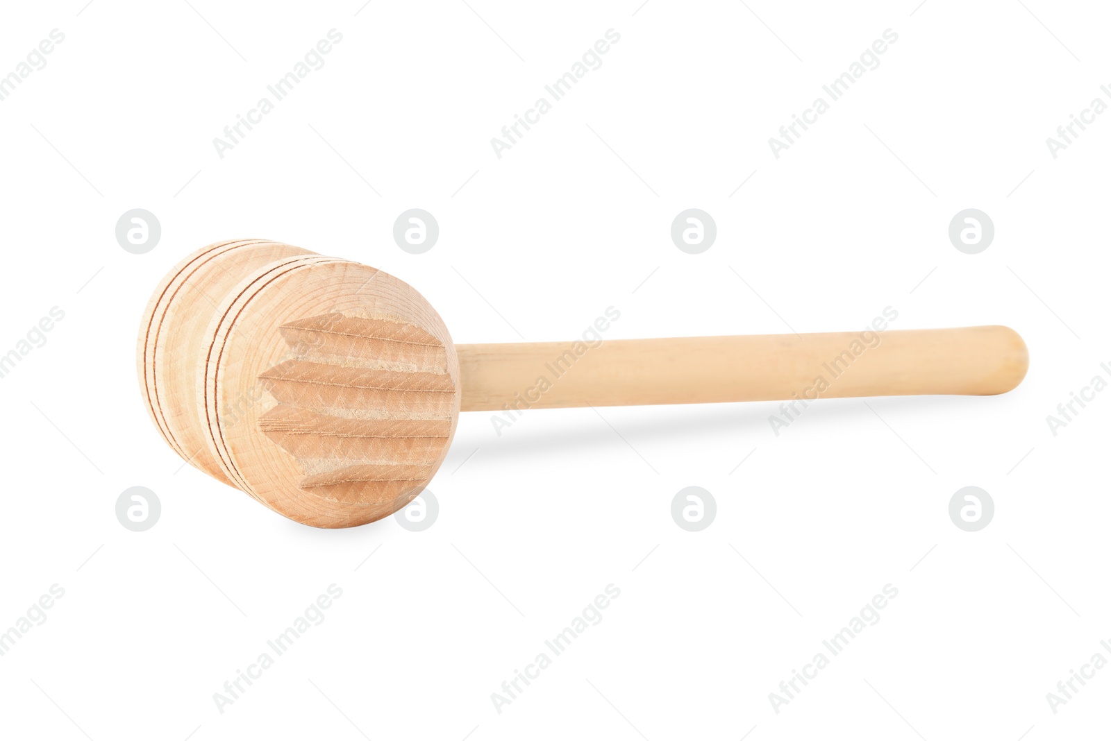 Photo of Wooden meat tenderizer mallet isolated on white. Cooking utensil