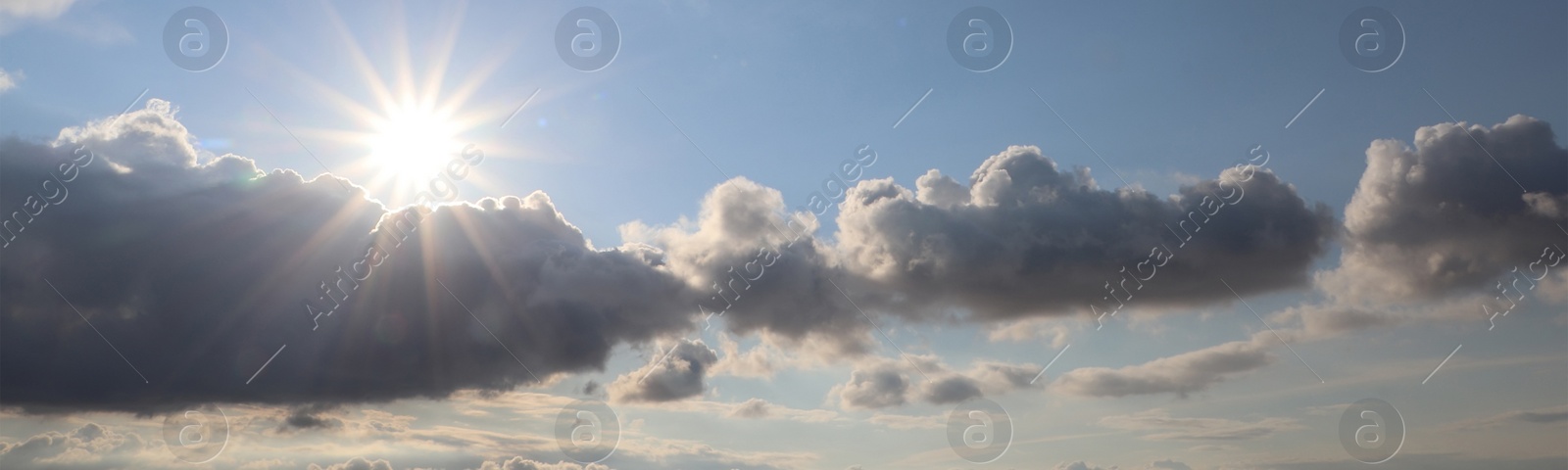 Image of Beautiful blue sky with white clouds, banner design