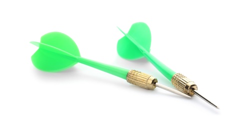 Sharp bright green darts isolated on white