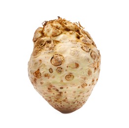 Photo of One raw celery root isolated on white