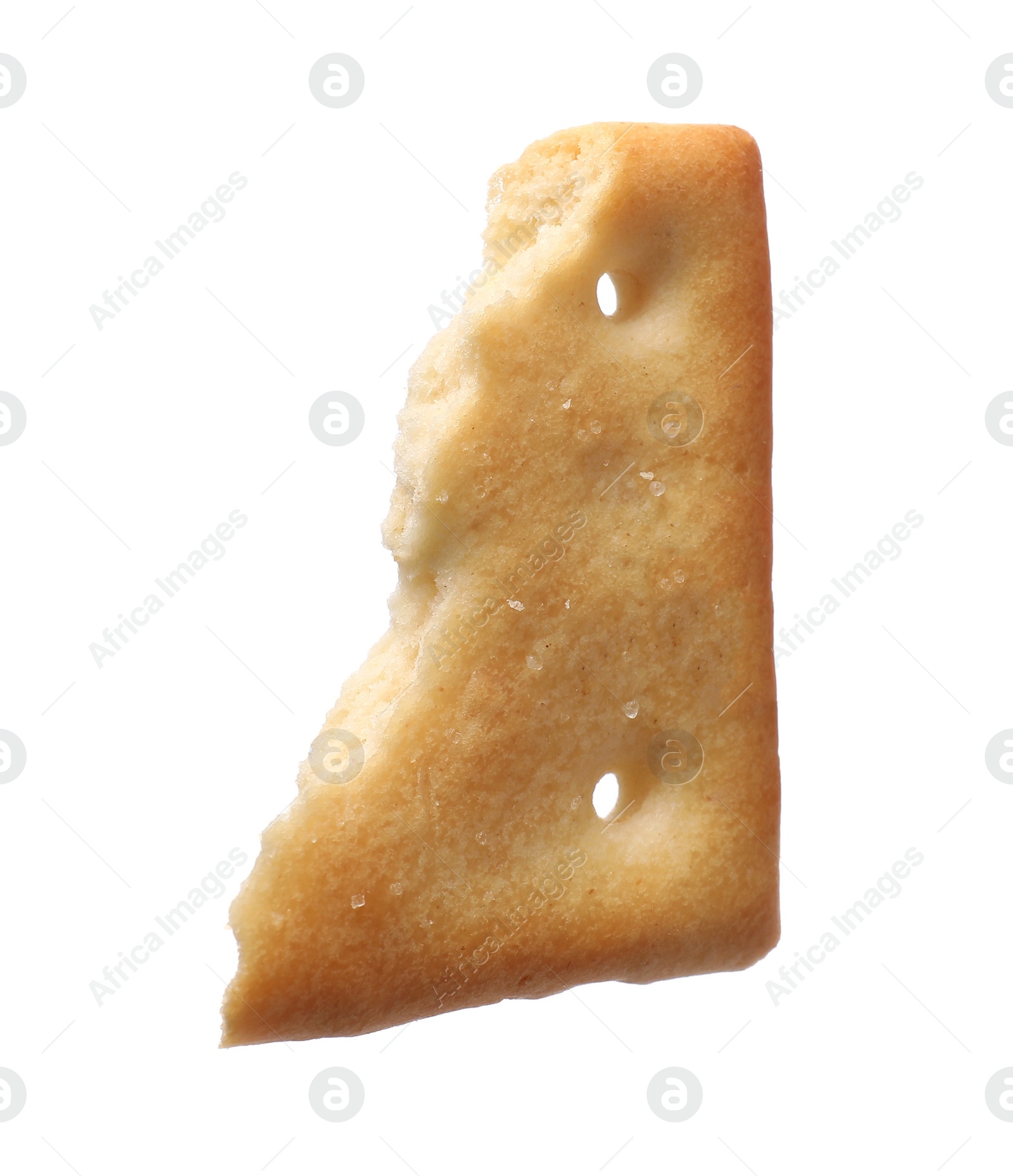 Photo of Piece of tasty cracker isolated on white