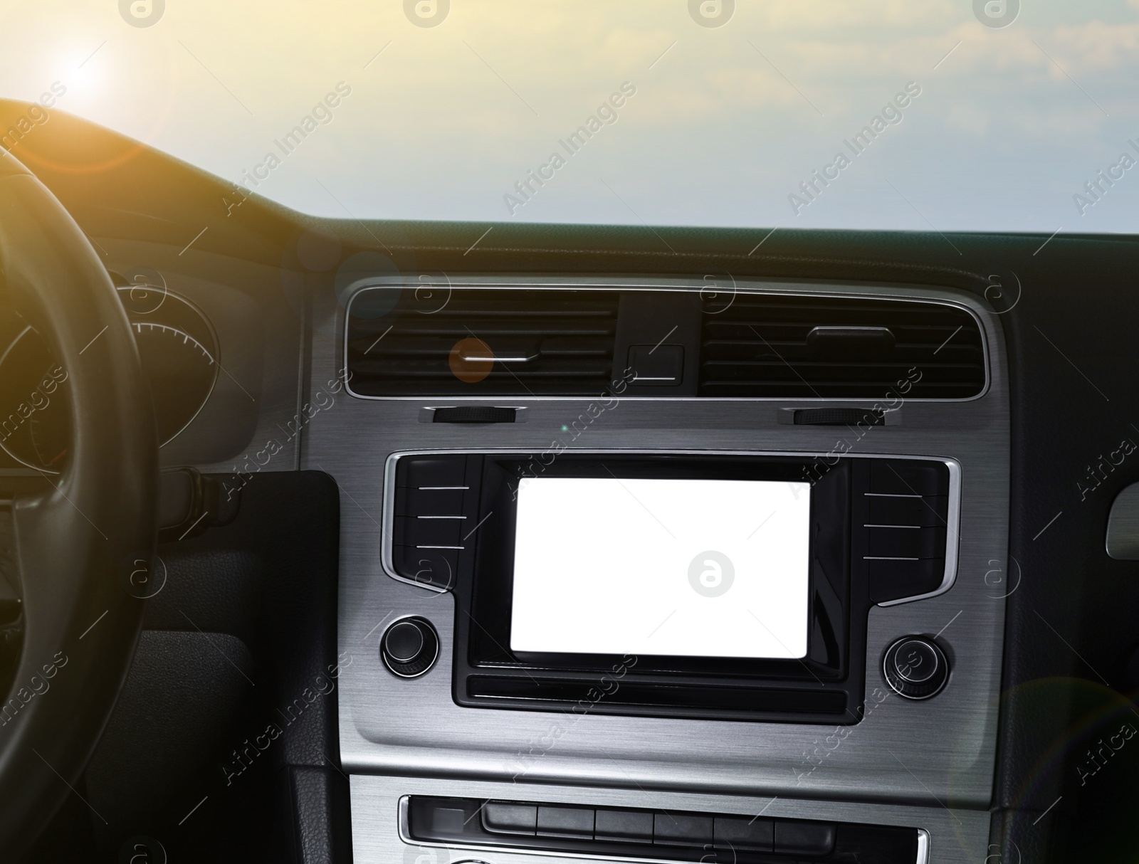 Image of View of dashboard with navigation system in modern car