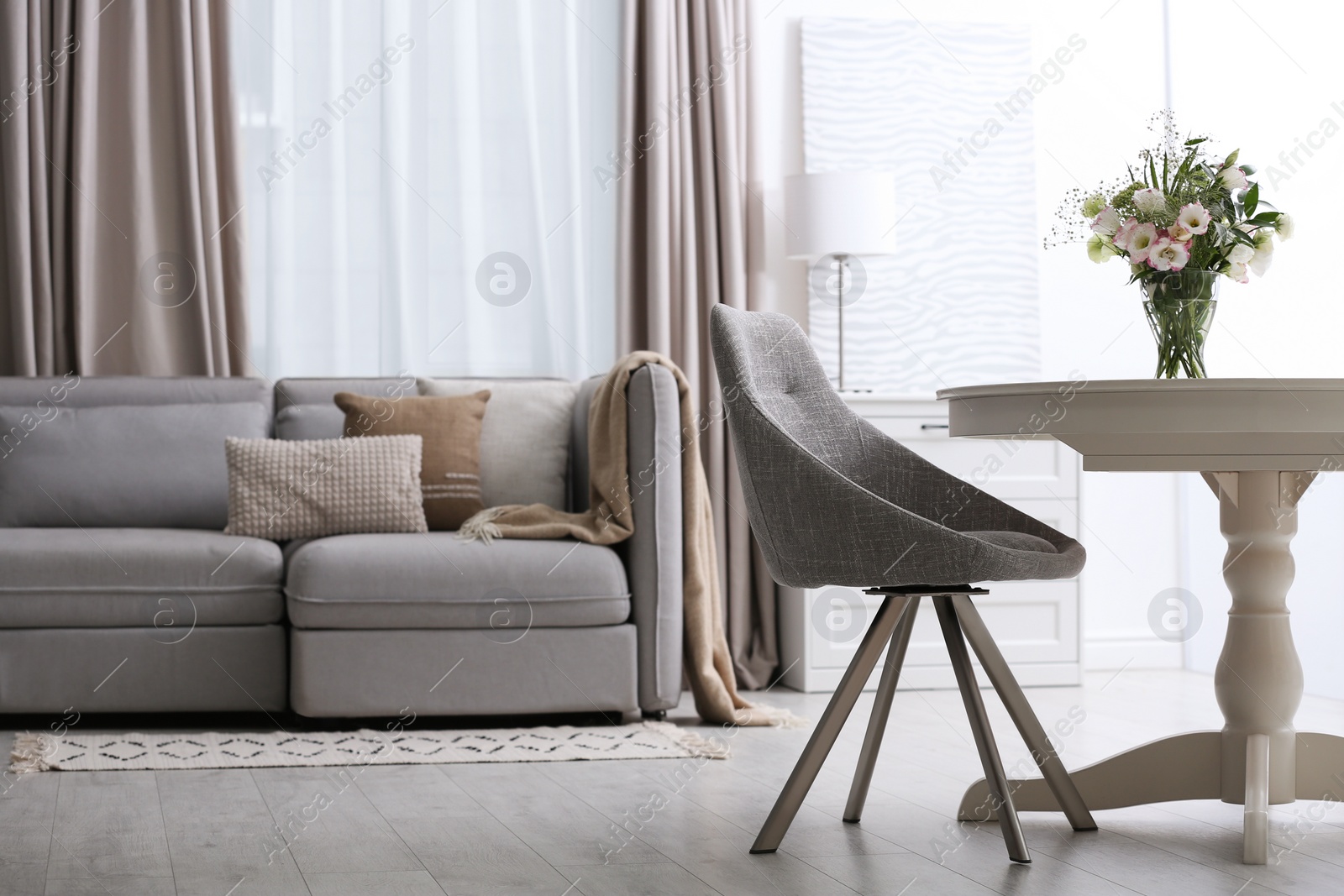 Photo of Modern living room interior with beautiful curtains on window