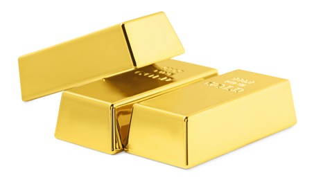 Three shiny gold bars isolated on white