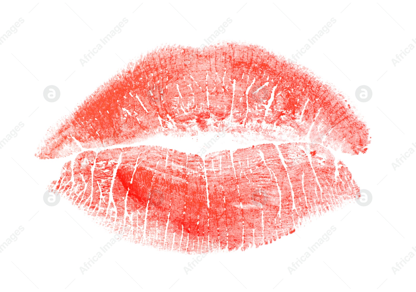 Photo of Color lipstick kiss mark on white background