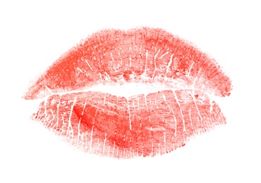 Photo of Color lipstick kiss mark on white background