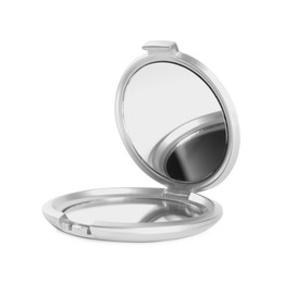 Grey cosmetic pocket mirror isolated on white