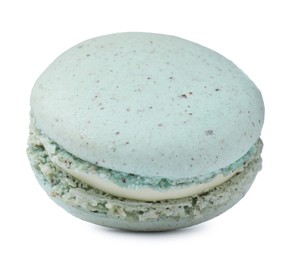 Photo of Light blue macaron isolated on white. Delicious dessert