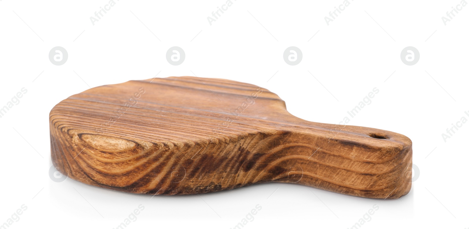 Photo of Wooden cutting board on white background