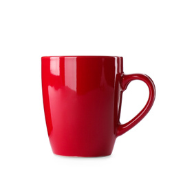 Photo of Beautiful red ceramic cup isolated on white