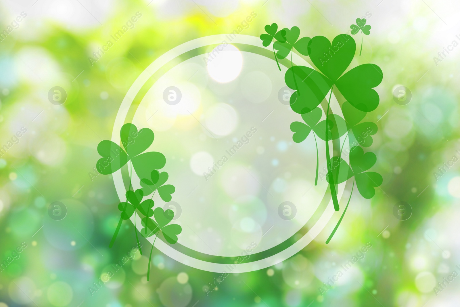 Image of Beautiful design with clover leaves, bokeh effect. St Patrick's day