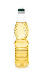 Cooking oil in plastic bottle isolated on white