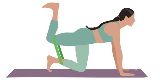 Illustration of Woman doing exercise with fitness elastic band on white background