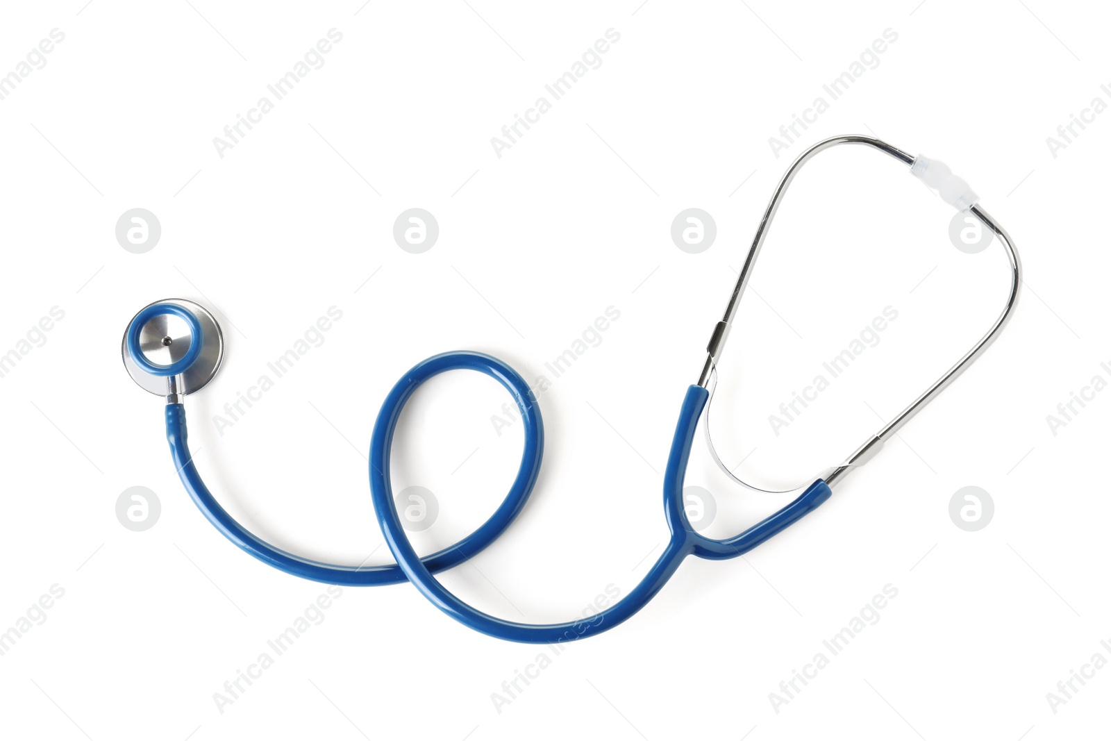 Photo of Stethoscope on white background, top view. Medical device