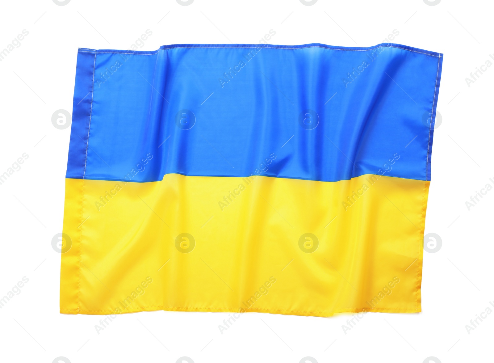 Photo of National flag of Ukraine isolated on white, top view