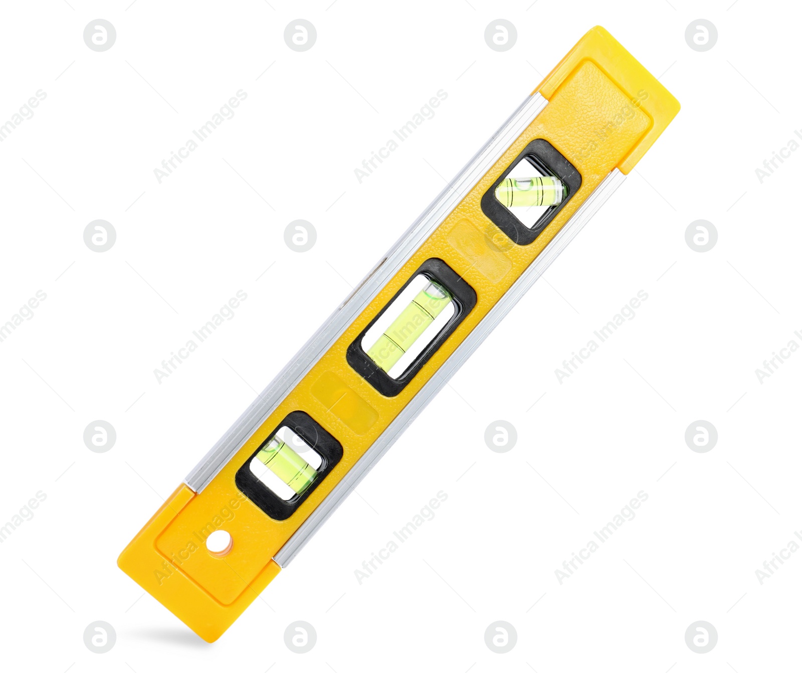 Photo of Yellow building level isolated on white. Construction tool