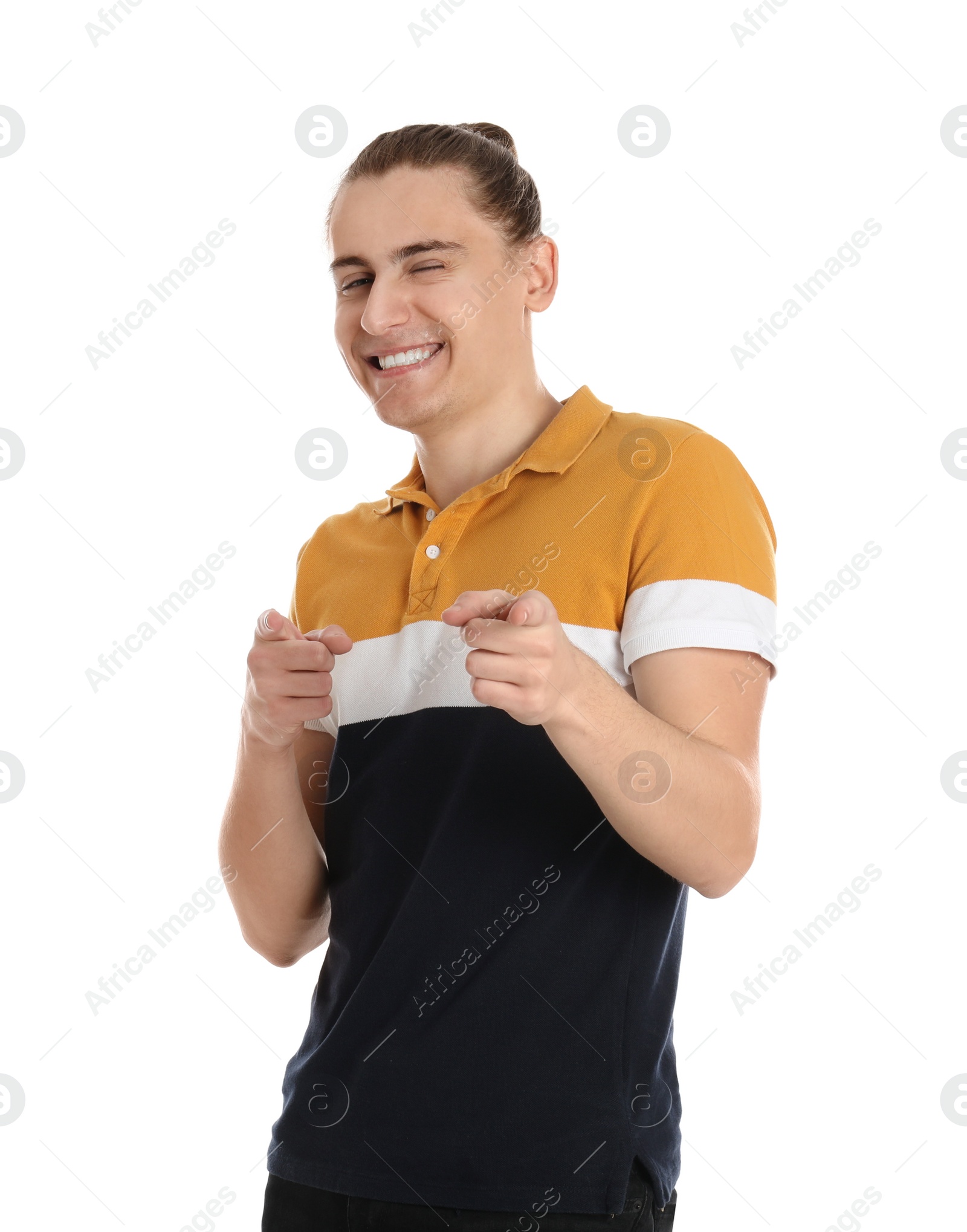 Photo of Portrait of happy young man on white background