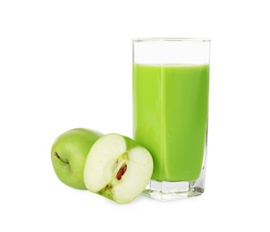 Tasty apple shake and fresh fruits isolated on white. Weight loss