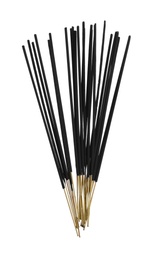 Many aromatic incense sticks on white background