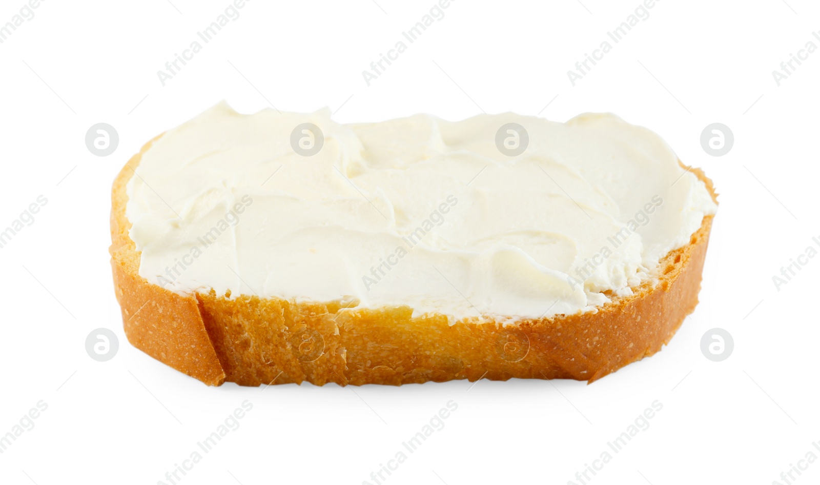 Photo of Bread with cream cheese isolated on white