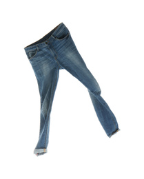 Blue jeans isolated on white. Stylish clothes