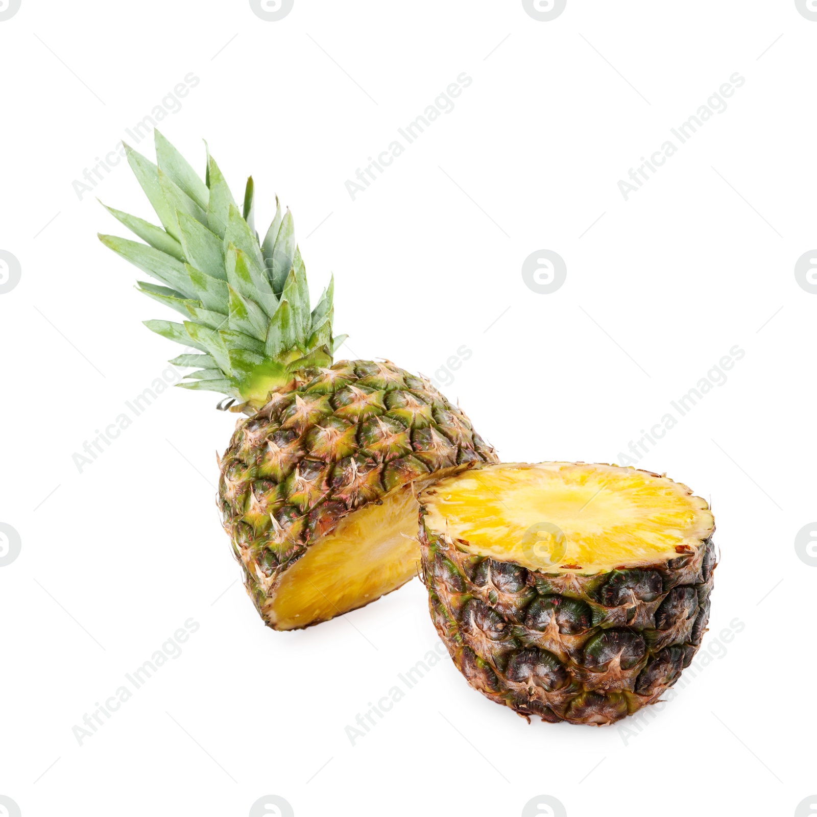 Photo of Cut tasty ripe pineapple isolated on white