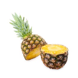 Cut tasty ripe pineapple isolated on white