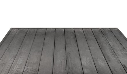 Photo of Empty grey wooden surface isolated on white