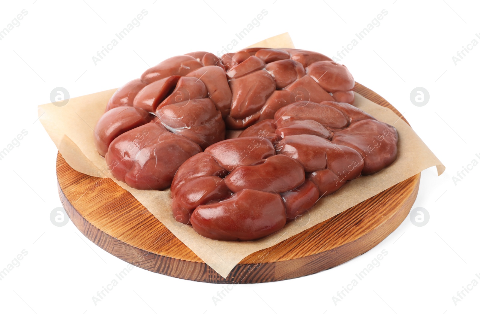 Photo of Fresh raw kidney meat on white background