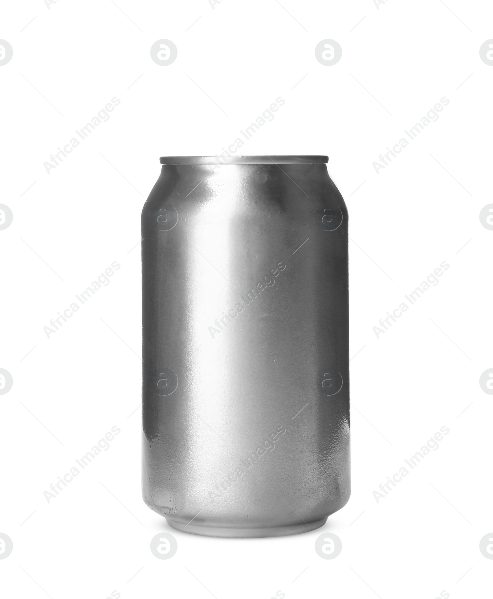 Photo of Aluminium can of beverage on white background