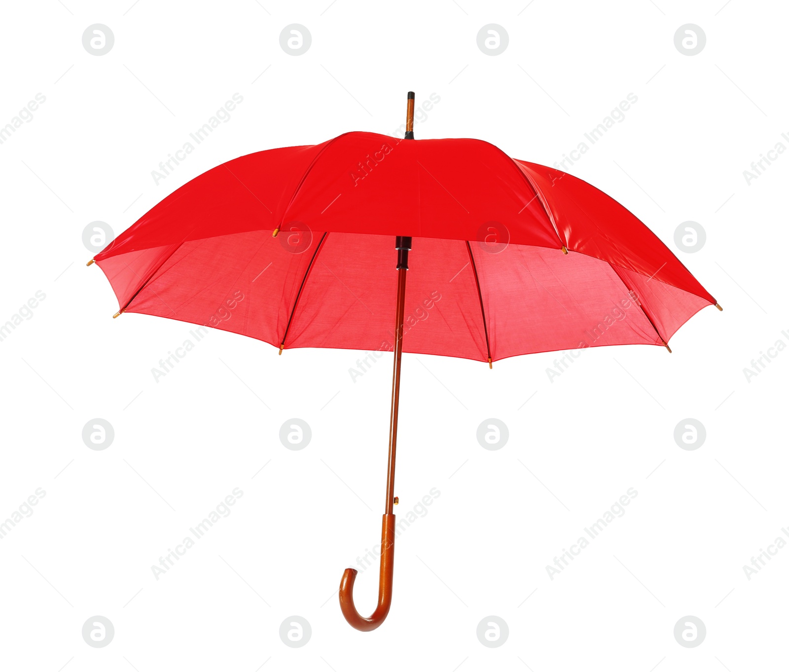 Photo of Modern opened red umbrella isolated on white